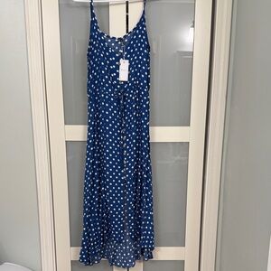 Elegant Blue Polka Dot Maxi Dress